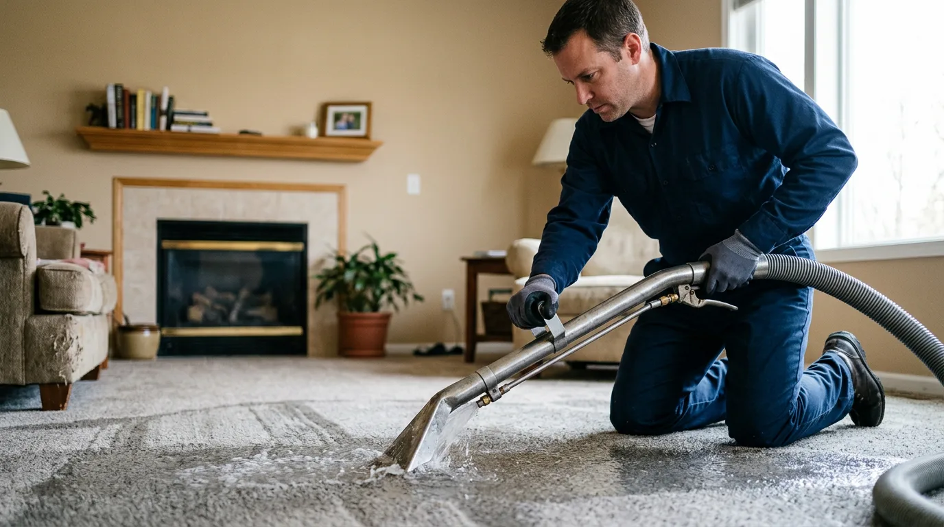 Water damage restoration technician working near Roscoe, MO